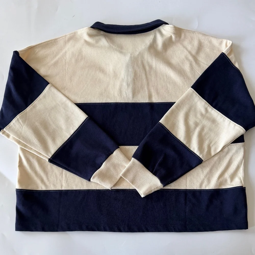 Long Sleeve Navy and Cream Stripe Button-Down Shirt - Picture 6 of 7